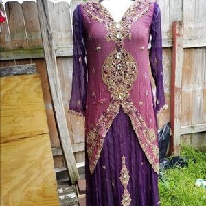 Pure Chiffon Pakistani maxi gown dress heavy shalwar kameez size small